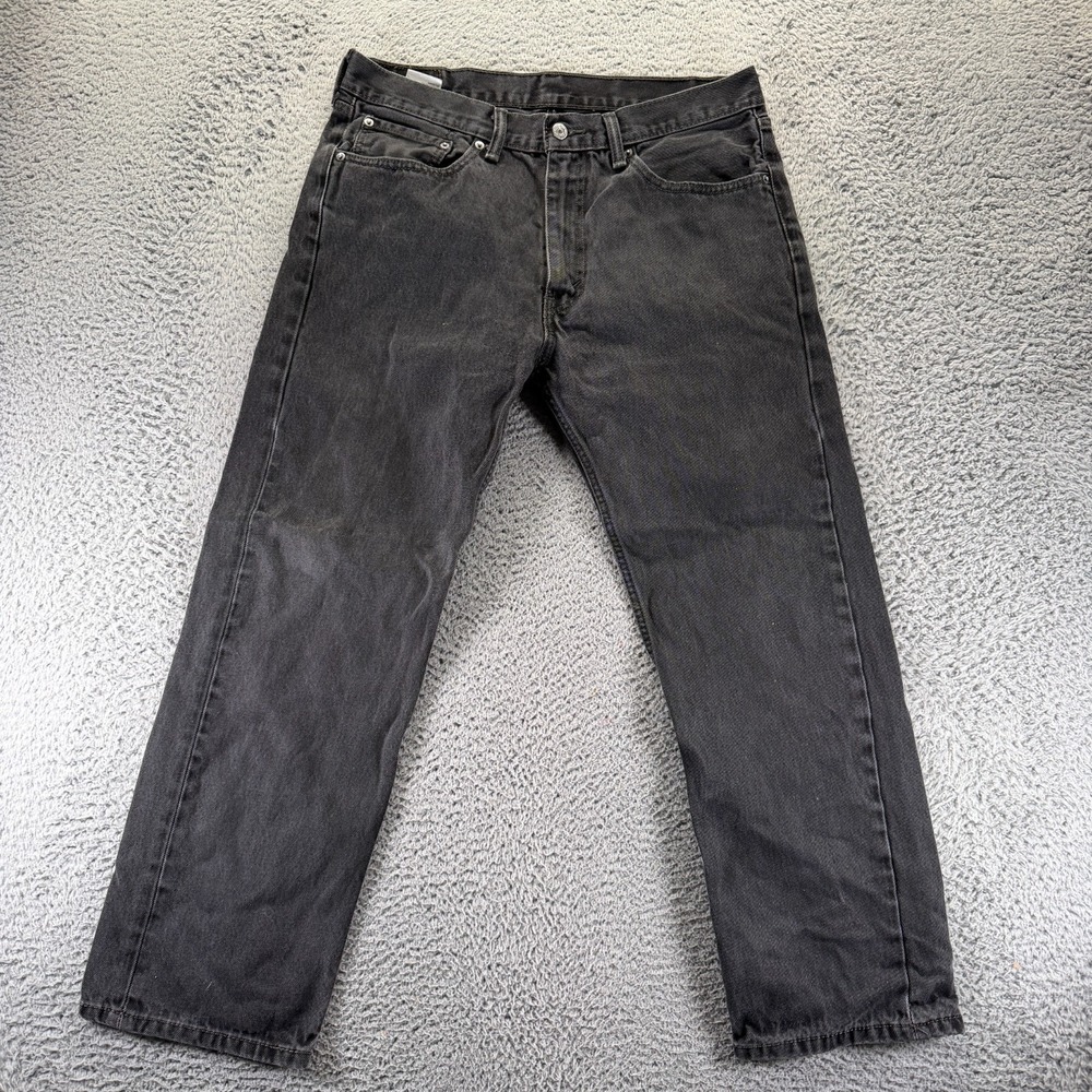 Levi's 505 Jeans Mens 36x30 Black Cotton Denim Straight Utility Workwear Faded